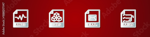 Set MP3 file document, 3DS, EML and M3U icon. Vector