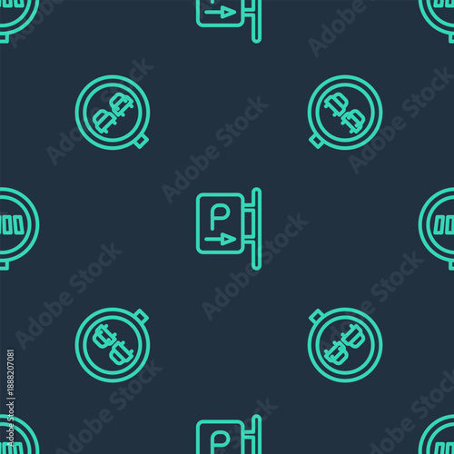 Set line Parking, No overtaking road traffic and Pedestrian crosswalk on seamless pattern. Vector