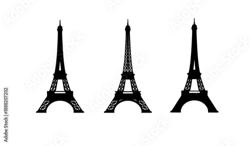 Black Eiffel Tower silhouette vector illustration in perspective view isolated on white