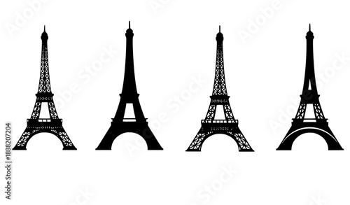 Eiffel Tower black silhouette vector illustration isolated on white background