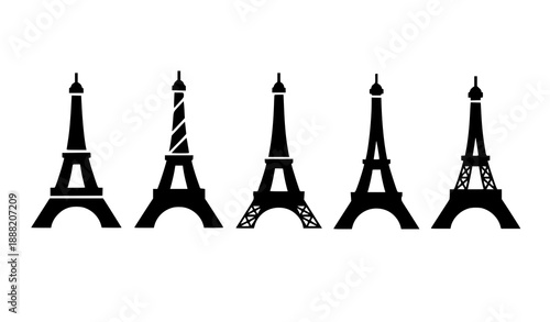 Modern black Eiffel Tower vector illustration with minimalist flat design on white