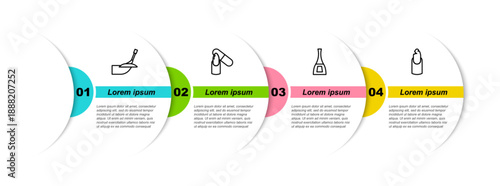 Set line Manicure, Nail file, Bottle of nail polish and Broken. Business infographic template. Vector