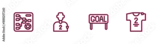 Set line Championship tournament bracket, Goal soccer football, Football or player and jersey and t-shirt icon. Vector