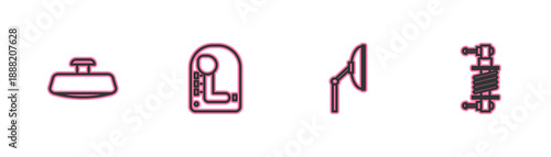 Set line Car mirror, Windscreen wiper, Gear shifter and Shock absorber icon. Vector