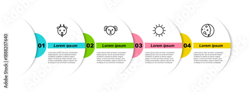 Set line Aries zodiac, Dog, Sun and Eclipse of the sun. Business infographic template. Vector