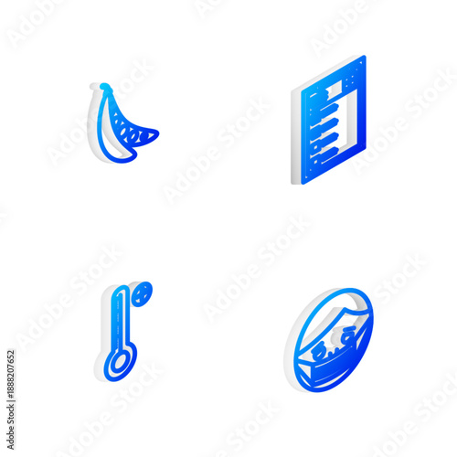Set Isometric line Clinical record, Kidney beans, Medical digital thermometer and Face protective mask icon. Vector