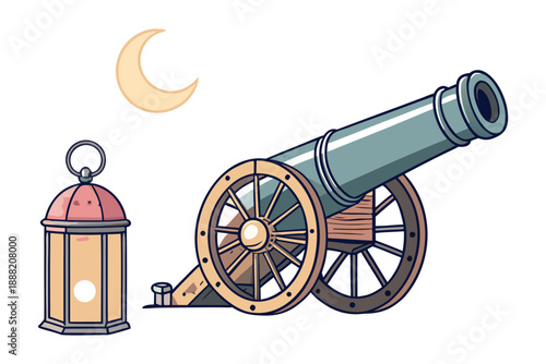Vintage cannon on wooden wheels for historical reenactments