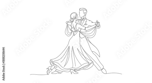 ballroom dancing couple line art vector illustration elegant design for formal event invitations and romantic partnership themes