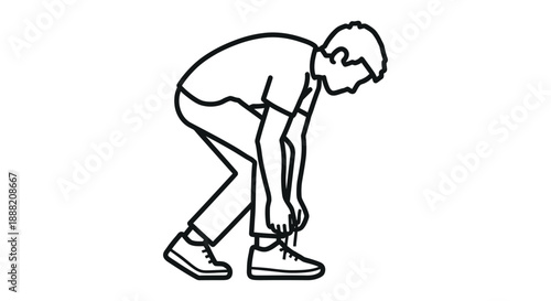 man tying shoelaces bending down preparing for a run or daily activity in a simple outline illustration for health and fitness content