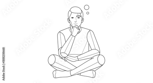 man sitting cross-legged thinking about solutions a focused posture for problem-solving reflection and developing strategies.