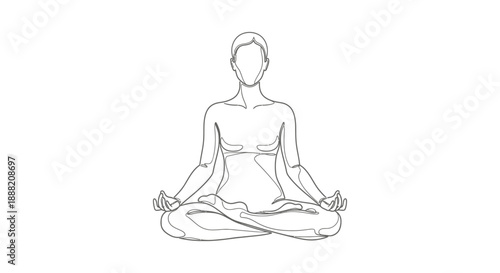 meditating person in a serene lotus pose continuous line drawing symbolizing mindfulness spiritual balance and mental wellness.
