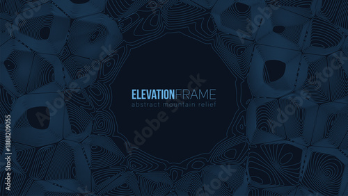 Abstract contour mountain elevation landscape map. Abstract minimal relief topographic map. Terrain contour vector grid with a central place for text.