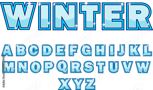 Winter 3D Editable Text Effect Style with Typography and Alphabet Set. 3D Winter Text Effect Typography Font Style with Editable Letter Set