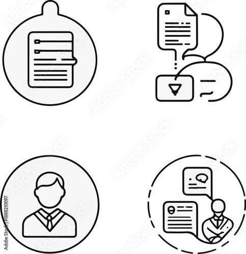  feedback form, user suggestion, system improvement, feedback approval, clean black and white line art, vector style, consistent stroke width 1.