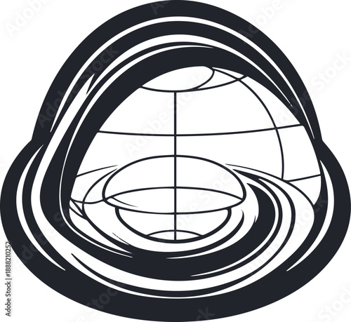 Metaverse portal with futuristic shape, bold black thick outline only, abstract digital NFT style, flat minimal illustration 1