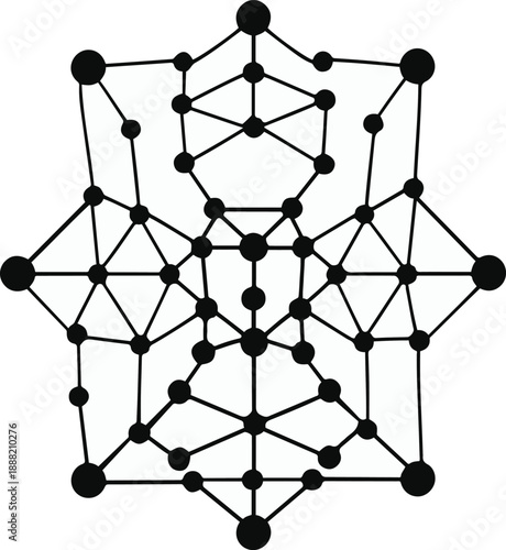 Neural network symbol with bold black thick outline, abstract AI technology concept, minimal NFT inspired line art 1