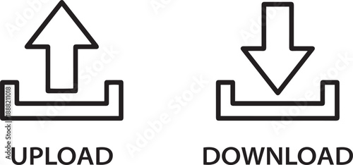 Upload and Download Line Icons Set – Minimal Outline Transfer Symbols for Web and App UI