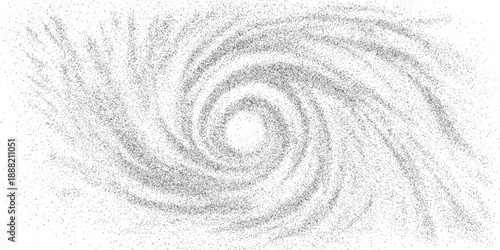 Grainy halftone dot texture background, swirling spiral vortex pattern, monochrome noise field, vector illustration. Abstract radial distortion overlay, posters, branding, print design.