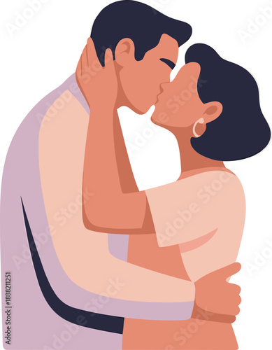 A couple embraces in a tender moment sharing a passionate kiss with closed eyes