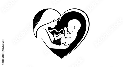 Mother and unborn child illustration in a heart shape.