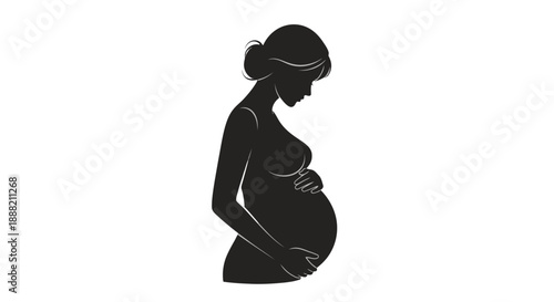 Silhouette of a pregnant woman touching her belly.