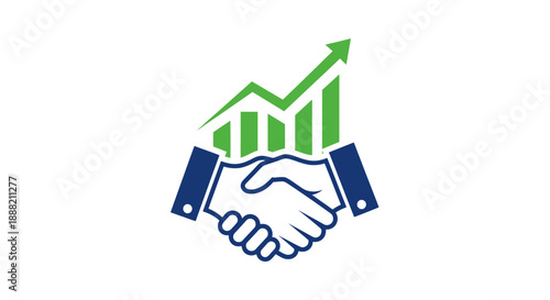 Handshake with rising graph symbolizing business partnership and growth.
