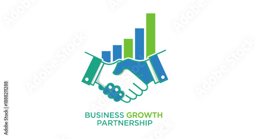 Business partnership and growth symbolized by handshake and rising graph.