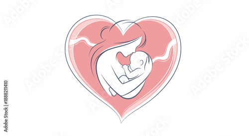 Mother and Child Hugging Inside a Heart Symbolizing Love.