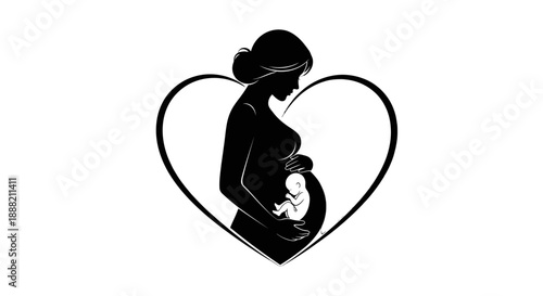Mother holding baby silhouette in heart shape.