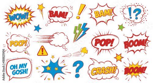 Colorful Comic Book Speech Bubbles and Sound Effects.