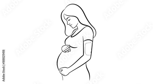 Simple line drawing of a pregnant woman touching her belly.
