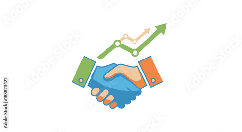 Handshake with rising graph symbolizing partnership and growth.
