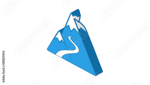 A Dynamic Mountain Peak Icon in 3D Isometric Style for Challenge and Triumph. transparent.