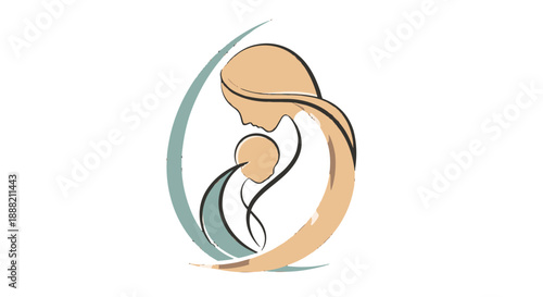Mother holding baby in a gentle embrace illustration.