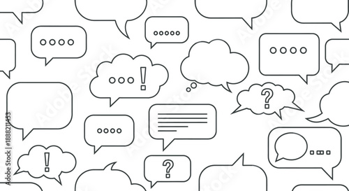 Collection of blank speech bubbles with various shapes and punctuation marks.