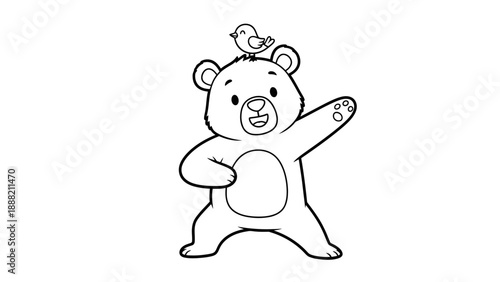 Cheerful Bear in Warrior Pose, Delightful Animal Yoga for Kids Ages 4-8. transparent.