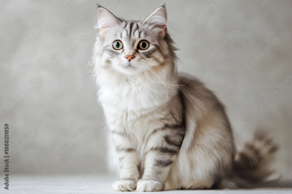 Obraz premium American Curl with soft fur in a studio setting. Light background and clean lighting highlight breed features. Suitable for pet-related image searches