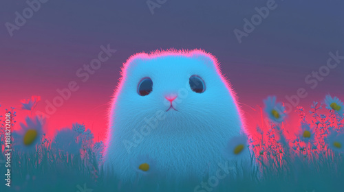 Wallpaper Mural An Adorably Cute Animated Creature Set Against a Beautiful, Dreamy Sunset Landscape Torontodigital.ca