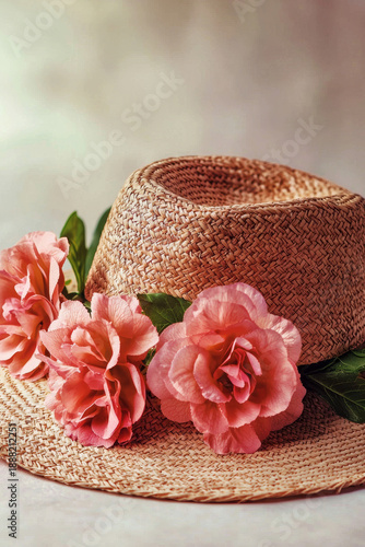 Wallpaper Mural Charming and Delightful Summer Straw Hat Featuring Beautiful Pink Flowers Accents Torontodigital.ca