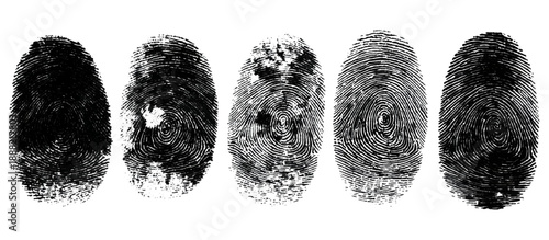 Abstract grunge fingerprint set texture background design. grungy ink fingerprint rough dirty and identity pattern vector illustration bundle.