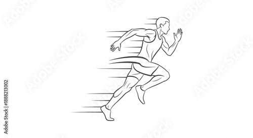 runner sprinting fast illustration in dynamic line art symbolizing athletic performance speed and determination for sports ads.