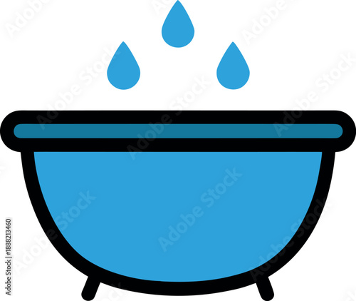 Blue bathtub icon with water droplets and rounded legs