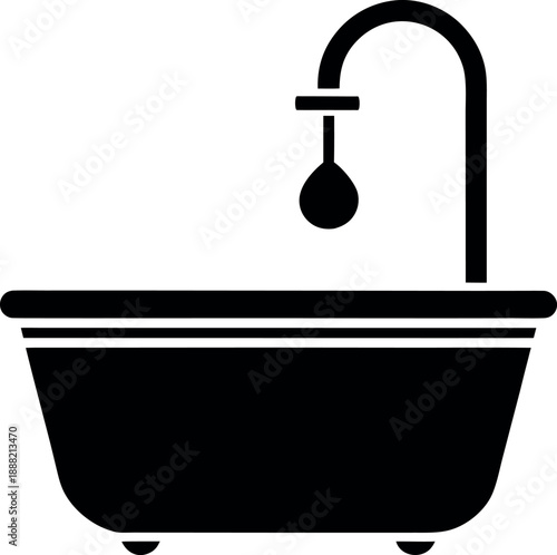 Classic bathtub icon with faucet and droplet silhouette