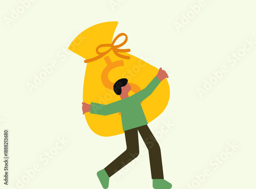 Man carry money burden financial illustration