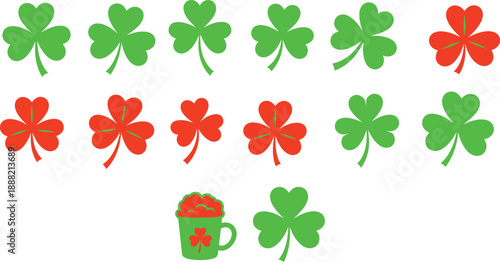 St patrick's day symbols and icons green hat beer rainbow shamrock beard leprechaun