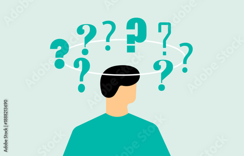 Question symbol surrounding overhead spinning illustration