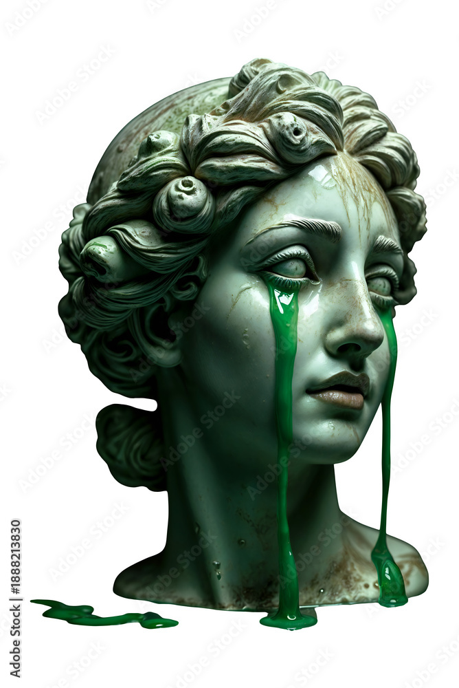 Obraz premium Classical statue head with green liquid dripping from eyes