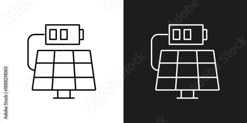 Solar Panel and Battery - vector editable line icon.