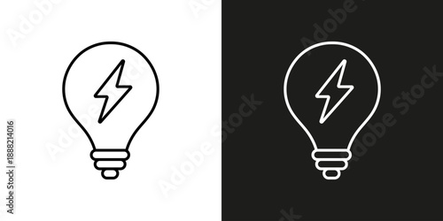 Lightbulb with thunderbolt - vector editable line icon.
