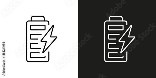 Battery accumulator with thunderbolt symbol - vector editable stroke icon.